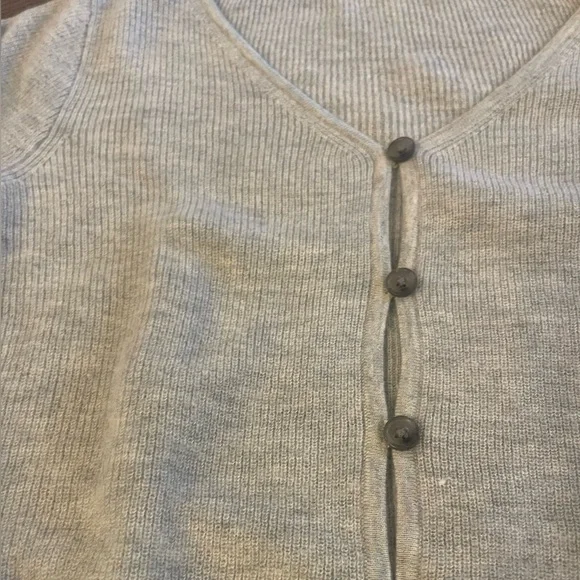 J Crew cashmere grey cardigan sweater. Size Small. Featherweight cashmere v neck - Picture 3 of 5